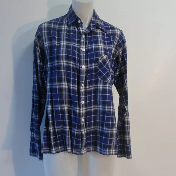 Womens R13 (Item- 89) Blue Black White Vented Side Seams Flannel Plaid M - Picture 5 of 10